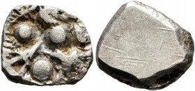 INDIA, Pre-Mauyran (Ganges Valley). Panchalas. 1/2 Karshapana (Silver, 13 mm, 1.97 g), Panchala Janapada, circa 400-350 BC. Flower design. Rev. Blank....