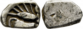 INDIA, Pre-Mauyran (Ganges Valley). Surasena Janapada. 500-350 BC. 1/2 Karshapana (Silver, 12 mm, 1.77 g), circa 400-350 BC. Stylized fish to right; b...