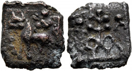 INDIA, Post-Mauryan (Sunga). Sunga Kingdom. Uncertain king. AE (Bronze, 13x14 mm, 1.84 g, 12 h), circa 2nd century BC. Lion standing left; around, dif...