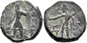 INDIA, Kushan Empire. Kanishka I, circa 127/8-152. Tetradrachm (Bronze, 24 mm, 17.00 g, 12 h), Kashmir mint. ÞAO ΚANηρKI ('King Kanishka' in Bactrian)...