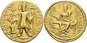 INDIA, Kushan Empire. Kanishka II, circa 225-240. Dinar (Gold, 21 mm, 7.81 g, 12 h), Peshawar. þAONANOþA KANηþKO KOþANO ('King of Kings, Kanishka the ...
