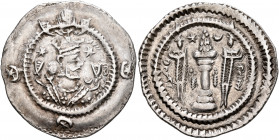 SASANIAN KINGS. Kavadh I, second reign, 499-531. Drachm (Silver, 27 mm, 4.00 g, 4 h), DYWAN, probably 34 = 518 (counted from the beginning of his firs...