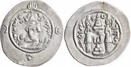SASANIAN KINGS. Hormizd IV, 579-590. Drachm (Silver, 33 mm, 4.13 g, 10 h), WYHC (the Treasury mint), RY 5 = AD 583. Draped bust of Hormizd IV to right...