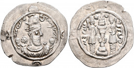 SASANIAN KINGS. Hormizd IV, 579-590. Drachm (Silver, 31 mm, 4.12 g, 3 h), WYHC (the Treasury mint), RY 11 = AD 589. Draped bust of Hormizd IV to right...