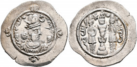 SASANIAN KINGS. Hormizd IV, 579-590. Drachm (Silver, 30 mm, 4.12 g, 3 h), WYHC (the Treasury mint), RY 11 = AD 589. Draped bust of Hormizd IV to right...