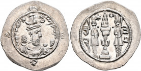 SASANIAN KINGS. Hormizd IV, 579-590. Drachm (Silver, 33 mm, 4.15 g, 10 h), ART (Ardashir-Khurra), RY 11 = AD 589. Draped bust of Hormizd IV to right, ...