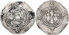 SASANIAN KINGS. Khosrau II, 591-628. Drachm (Silver, 33 mm, 3.80 g, 3 h), LYW (Rew-Ardashir), RY 24 = AD 614. Draped bust of Khosrau II to right, wear...