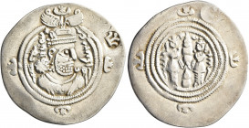 SASANIAN KINGS. Khosrau II, 591-628. Drachm (Silver, 32 mm, 3.93 g, 9 h), ŠY (Shiraz), RY 30 = AD 619. Draped bust of Khosrau II to right, wearing ela...