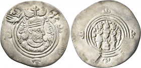 SASANIAN KINGS. Khosrau II, 591-628. Drachm (Silver, 33 mm, 3.43 g, 7 h), ŠY (Shiraz), probably RY 37 = AD 626. Draped bust of Khosrau II to right, we...