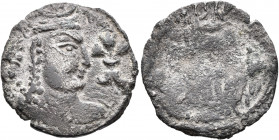 HUNNIC TRIBES, Alchon Huns. Zabokho, circa 450-500. Drachm (Silver, 23 mm, 3.28 g, 4 h), Kabulistan or Gandhara. Bust of Zabokho with elongated skull ...