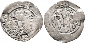 HUNNIC TRIBES, Hephthalites. Drachm (Silver, 26 mm, 2.33 g, 3 h), after 531. Draped bust of Khosrau I to right, wearing mural crown with fronted cresc...