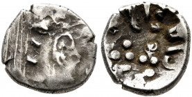 HUNNIC TRIBES, Hunnic Kingdom in Sind and Gujarat. Rana Vigraha, circa 713-717. Damma (Silver, 8 mm, 0.44 g). Head of Rana Vigraha to right. Rev. SRI ...