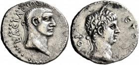 KINGS OF PONTUS. Polemo II, with Nero, 38-64. Drachm (Silver, 18 mm, 3.07 g, 5 h), RY 19 = 56/7. ΒΑϹΙΛЄⲰϹ ΠΟΛЄΜⲰΝΟϹ Diademed head of Polemo II to righ...