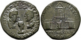 BITHYNIA. Nicomedia. Valerian I, with Gallienus and Valerian II Caesar, 253-260. Tetrassarion (Orichalcum, 26 mm, 11.59 g, 1 h), 256-258. AYT OYAΛEPIA...