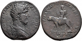MYSIA. Pergamum. Lucius Verus, 161-169. Medallion (Bronze, 37 mm, 32.57 g, 7 h), A. Tyl. Kratippos, strategos, circa 161-165. ΑY ΚΑΙ Λ ΑYΡΗΛΙΟϹ ΟYΗΡΟϹ...