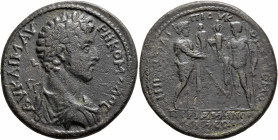 MYSIA. Pergamum. Commodus, 177-192. Medallion (Orichalcum, 44 mm, 40.33 g, 6 h), Homonoia with Ephesos. P. Ai. Pios, strategos, circa 180-182. ΑY ΚΑΙ ...
