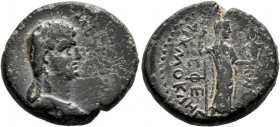 IONIA. Ephesus. Statilia Messalina, Augusta, 66-68. Assarion (Bronze, 21 mm, 7.75 g, 6 h), M. Acilius Aviola, proconsul, and Aichmokles, magistrate, 6...