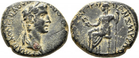IONIA. Smyrna. Gaius (Caligula), with Drusilla, 37-41. Assarion (Bronze, 20 mm, 4.61 g, 12 h), C. Calpurnius Aviola, proconsul, and Menophanes, magist...