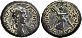 IONIA. Smyrna. Gaius (Caligula), 37-41. Hemiassarion (Orichalcum, 16 mm, 3.11 g, 11 h), Menophanes, magistrate, and C. Calpurnius Aviola, proconsul, c...