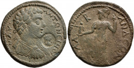 CARIA. Alabanda. Caracalla, 198-217. Triassarion (Bronze, 27 mm, 11.27 g, 1 h). Μ•ΑΥ•ΑΝΤΩΝЄΙΝΟC Laureate, draped and cuirassed bust of Caracalla to ri...