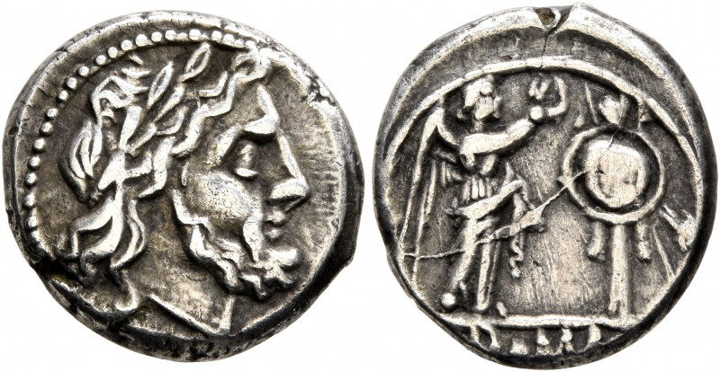 Anonymous, circa 211-208 BC. Victoriatus (Silver, 16 mm, 3.13 g, 8 h), uncertain...