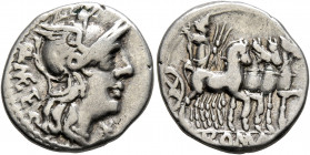 Q. Caecilius Metellus, 130 BC. Denarius (Silver, 19 mm, 3.82 g, 6 h), Rome. Q ME TE Helmeted head of Roma to right; below her chin, ✱. Rev. ROMA Jupit...