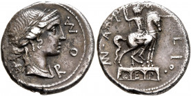 Man. Aemilius Lepidus, 114-113 BC. Denarius (Silver, 18 mm, 3.83 g, 6 h), Rome. RO MA Laureate and draped bust of Roma to right; behind, star (mark of...