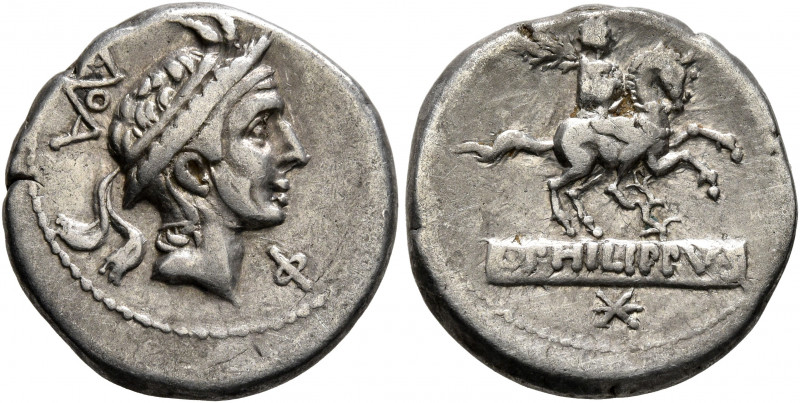 L. Philippus, 113-112 BC. Denarius (Silver, 18 mm, 3.89 g, 1 h), Rome. Head of P...