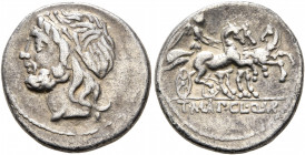 L. Scipio Asiagenus, 106 BC. Denarius (Silver, 18 mm, 3.63 g, 12 h), Rome. Laureate head of Jupiter to left. Rev. T• MA P CL•Q• VR Victory driving tri...