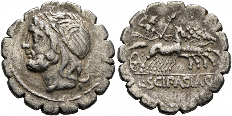 L. Scipio Asiagenus, 106 BC. Denarius (Silver, 19 mm, 3.54 g, 1 h), Rome. Laurea...
