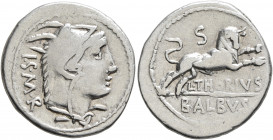 L. Thorius Balbus, 105 BC. Denarius (Silver, 21 mm, 4.00 g, 6 h), Rome. I•S•M•R Head of Juno Sospita to right, wearing goat-skin headdress. Rev. L•THO...