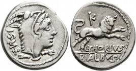 L. Thorius Balbus, 105 BC. Denarius (Silver, 19 mm, 3.83 g, 1 h), Rome. I•S•M•R Head of Juno Sospita to right, wearing goat-skin headdress. Rev. L•THO...