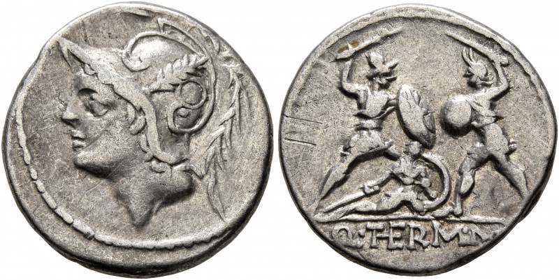 Q. Thermus M.f, 103 BC. Denarius (Silver, 19 mm, 3.73 g, 9 h), Rome. Head of Mar...