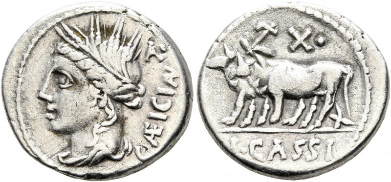 L. Cassius Caecianus, 102 BC. Denarius (Silver, 18 mm, 3.82 g, 6 h), Rome. CAEIC...