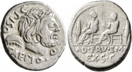 Q. Servilius Caepio, 100 BC. Denarius (Silver, 19 mm, 3.94 g, 1 h), with Calpurnius Piso Caesoninus, Rome. PISO CAEPIO•Q Laureate and bearded head of ...