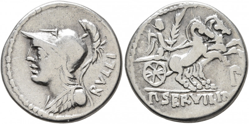 P. Servilius M.f. Rullus, 100 BC. Denarius (Silver, 20 mm, 3.86 g, 3 h), Rome. R...