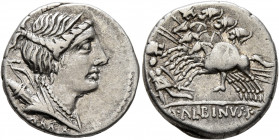 A. Albinus Sp.f, 96 BC. Denarius (Silver, 18.5 mm, 3.77 g, 2 h), Rome. ROMA Draped bust of Diana to right, with bow and quiver over her shoulder. Rev....