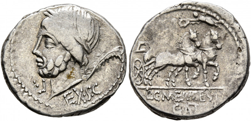 L. and C. Memmius L.f. Galeria, 87 BC. Denarius (Silver, 19 mm, 3.71 g, 2 h), Ro...