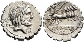 Q. Antonius Balbus, 83-82 BC. Denarius (Silver, 19 mm, 3.88 g, 1 h), Rome. Laureate head of Jupiter to right; behind, S•C; below, monogram of AP. Rev....