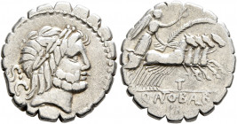 Q. Antonius Balbus, 83-82 BC. Denarius (Silver, 18 mm, 3.84 g, 5 h), Rome. Laureate head of Jupiter to right; behind, S•C. Rev. Q ANT O BALB / PR Vict...