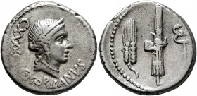 C. Norbanus, 83 BC. Denarius (Silver, 18.5 mm, 3.80 g, 12 h), Rome. C•NORBANVS / CXXXX Diademed head of Venus to right, wearing pendant earring and pe...