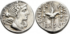 C. Valerius Flaccus, 82 BC. Denarius (Silver, 18 mm, 3.91 g, 5 h), Massalia. Winged and draped bust of Victory to right; behind, O. Rev. C•VAL•FLA - I...
