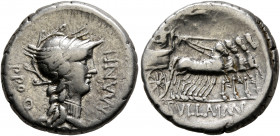 L. Manlius Torquatus, 82 BC. Denarius (Silver, 17.5 mm, 3.93 g, 7 h), with L. Cornelius Sulla, military mint moving with Sulla. L•MANLI – PRO Q Head o...