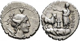 A. Postumius A.f. Sp.n. Albinus, 81 BC. Denarius (Silver, 19 mm, 4.00 g, 7 h), Rome. Draped bust of Diana to right, wearing diadem and bow with quiver...