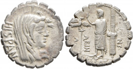 A. Postumius A.f. Sp.n. Albinus, 81 BC. Denarius (Silver, 20 mm, 3.94 g, 3 h), Rome. HISPAN Veiled head of Hispania to right. Rev. A• - POST•A•F - •S•...