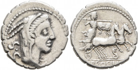 L. Procilius, 80 BC. Denarius (Silver, 18 mm, 4.00 g, 6 h), Rome. Head of Juno Sospita to right, wearing goat-skin headdress; behind, S•C. Rev. L•PROC...