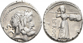L. Procilius, 80 BC. Denarius (Silver, 17 mm, 3.86 g, 7 h), Rome. Laureate head of Jupiter to right; to left, S•C. Rev. L•PROCILI / F Juno Sospita, we...