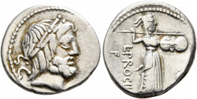 L. Procilius, 80 BC. Denarius (Silver, 18 mm, 4.00 g, 1 h), Rome. Laureate head of Jupiter to right; to left, S•C. Rev. L•PROCILI / F Juno Sospita, we...