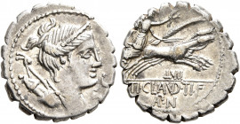 Ti. Claudius Ti.f. Ap.n. Nero, 79 BC. Denarius (Silver, 19 mm, 4.00 g, 1 h), Rome. S•C Diademed and draped bust of Diana to right, with bow and quiver...