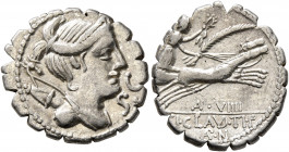 Ti. Claudius Ti.f. Ap.n. Nero, 79 BC. Denarius (Silver, 19 mm, 3.84 g, 2 h), Rome. S•C Diademed and draped bust of Diana to right, with bow and quiver...